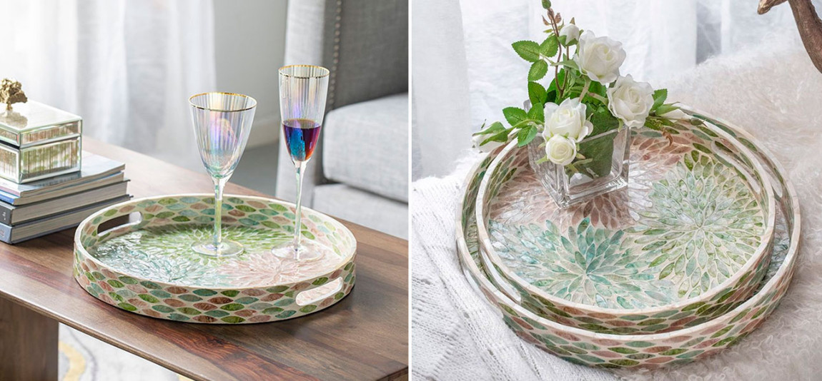 Поднос круглый с инкрустацией Louise