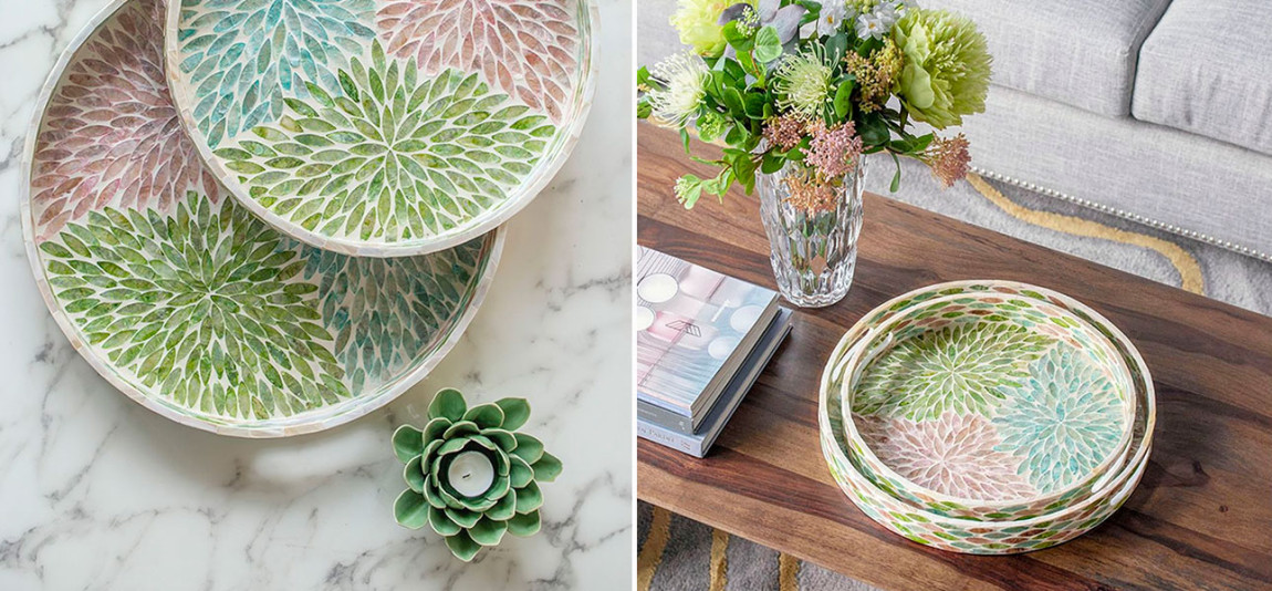 Поднос круглый с инкрустацией Louise