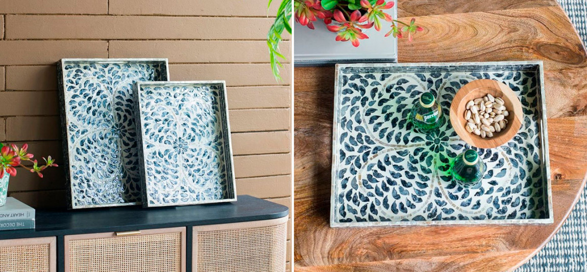 Поднос прямоугольный черный с инкрустацией Barry