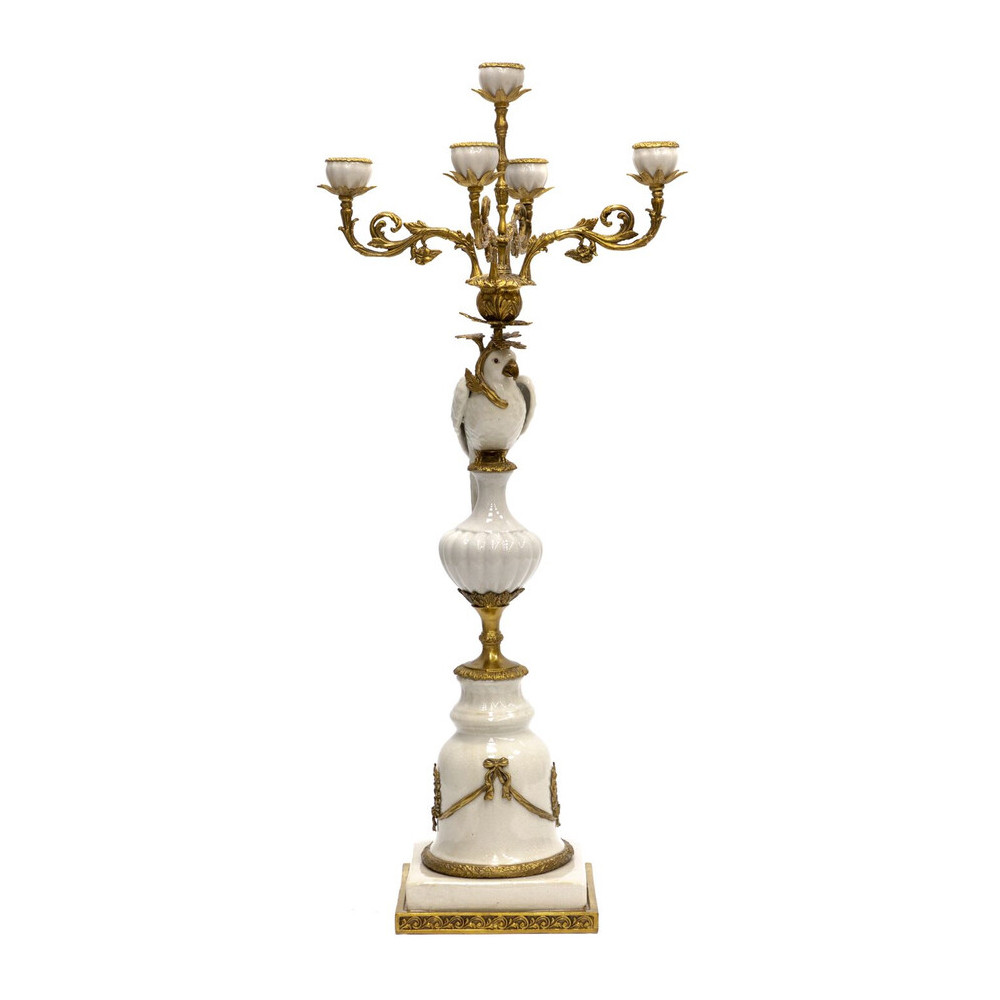 Подсвечник белый Попугай из фарфора с бронзовыми элементами Eden Garden