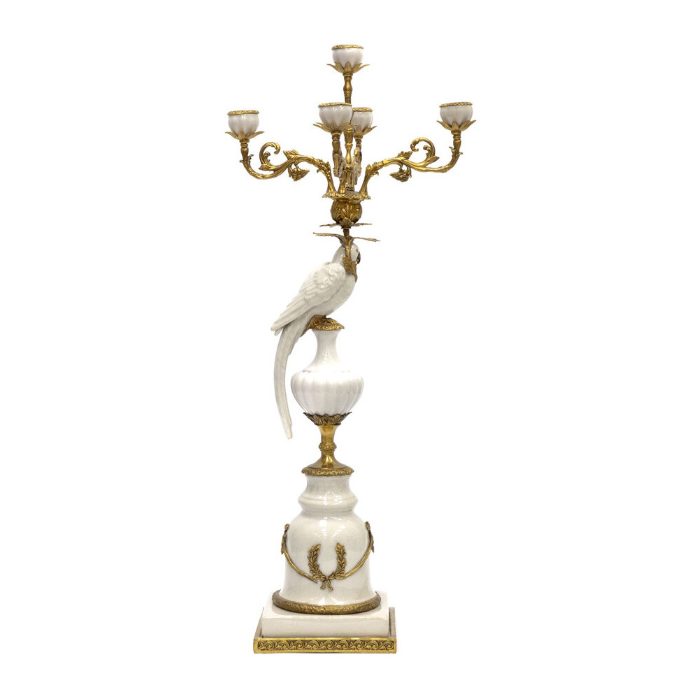 Подсвечник белый Попугай из фарфора с бронзовыми элементами Eden Garden
