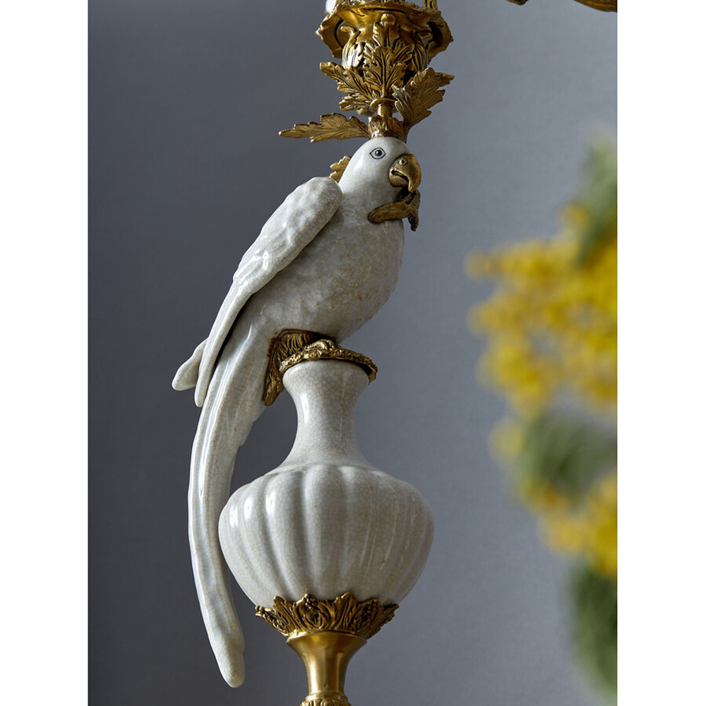 Подсвечник белый Попугай из фарфора с бронзовыми элементами Eden Garden