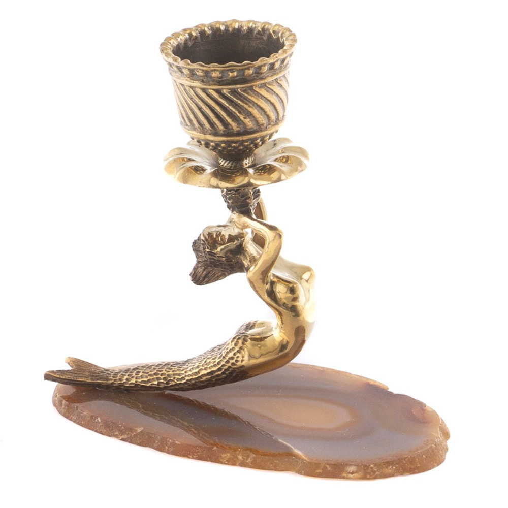 Подсвечник бронзовый из натурального камня агат Stone Candlestick