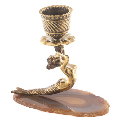 Подсвечник бронзовый из натурального камня агат Stone Candlestick