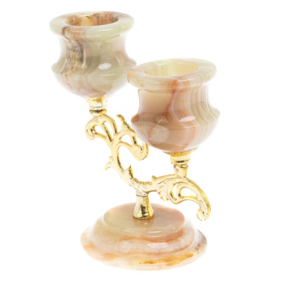 Подсвечник двухрожковый из натурального камня оникс Stone Candlestick