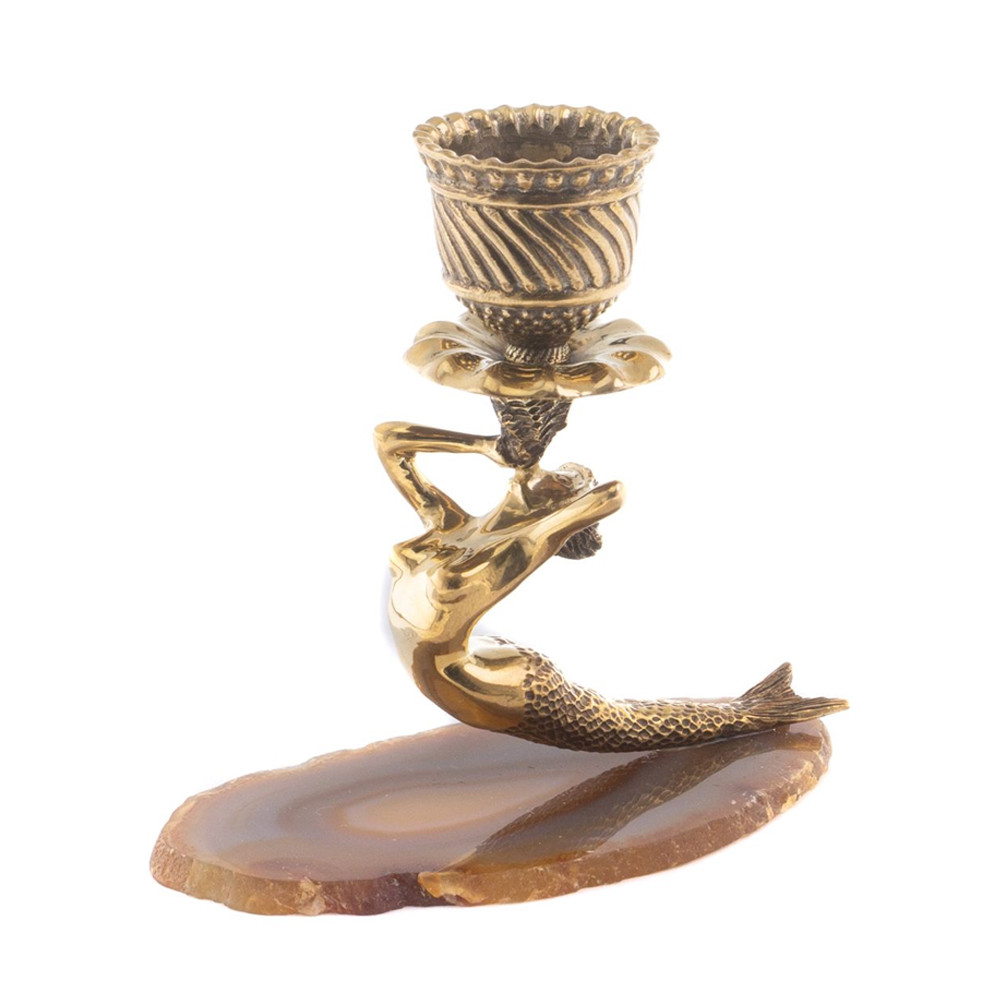 Подсвечник из натурального камня агат светло-коричневый Stone Candlestick