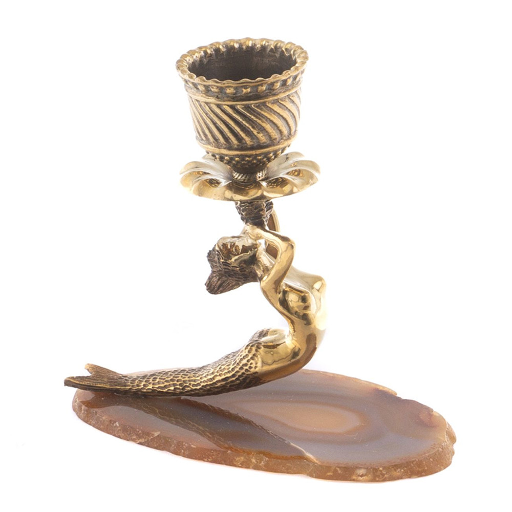 Подсвечник из натурального камня агат светло-коричневый Stone Candlestick