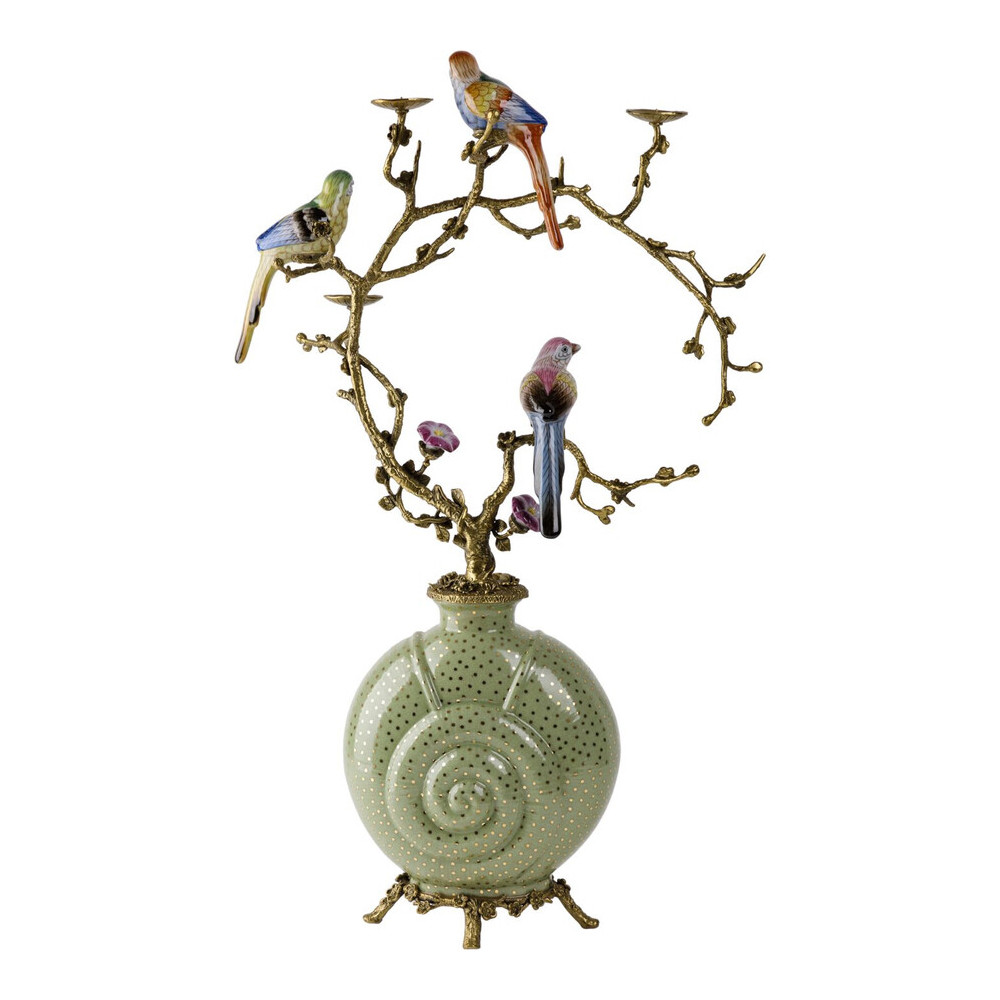 Подсвечник с декором из птиц на ветвях из фарфора с бронзовыми элементами Birds of Paradise
