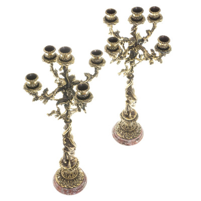 Подсвечники из бронзы на 10 свечей на подставке из камня креноид Stone Candlestick
