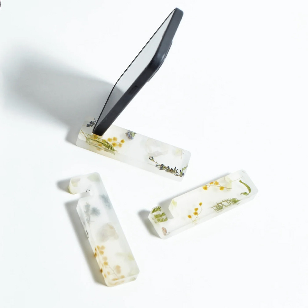 Подставка для телефона из эпоксидной смолы с цветами белая Epoxy Flowers Phone Stand White