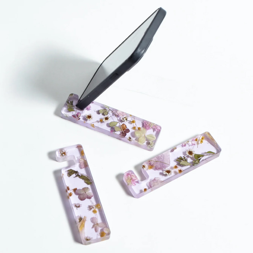 Подставка для телефона из эпоксидной смолы с цветами розовая Epoxy Flowers Phone Stand Pink