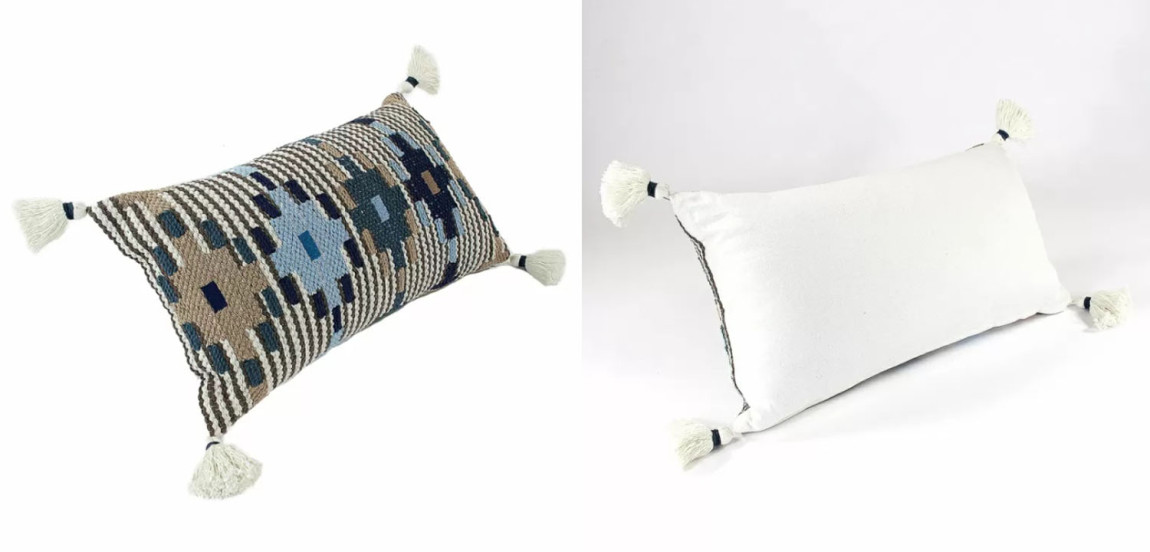 Подушка Blue Ikat с кисточками