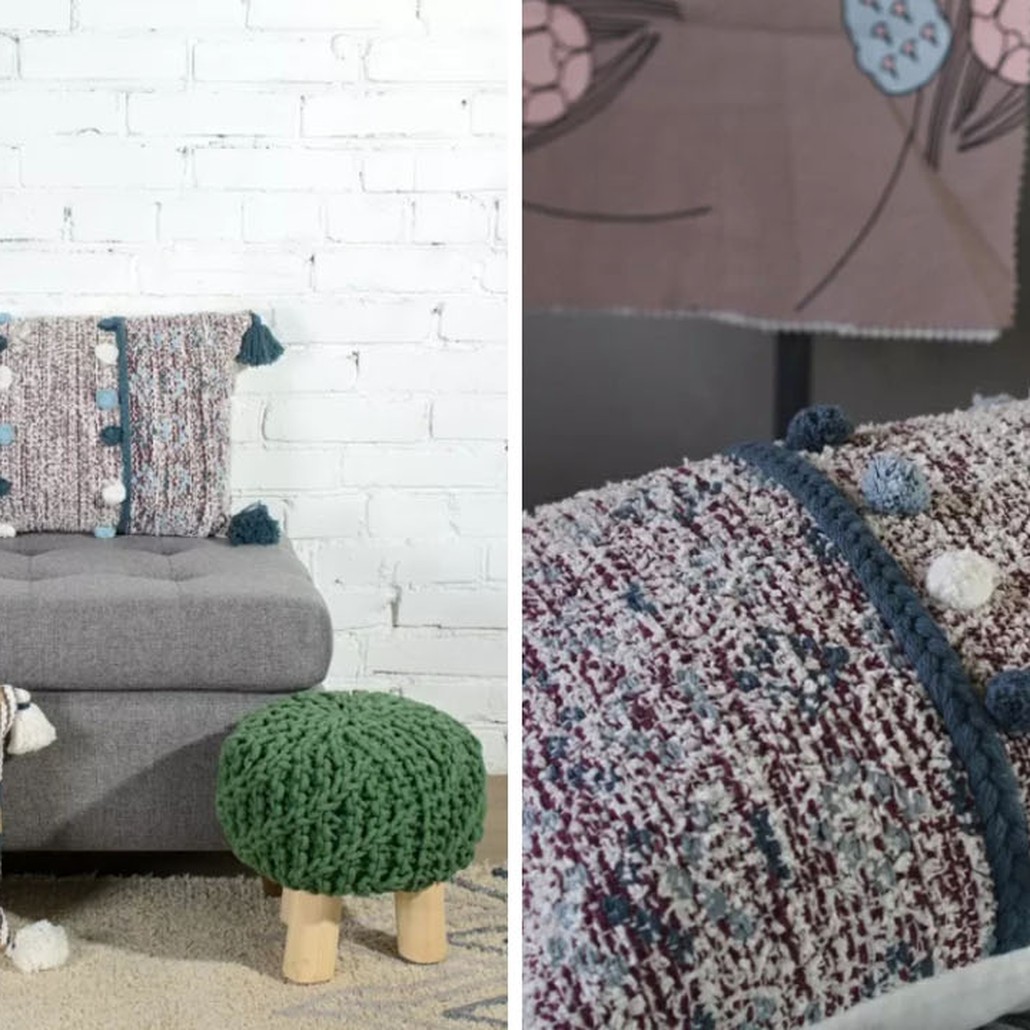 Подушка Lari Blue Ikat с кисточками