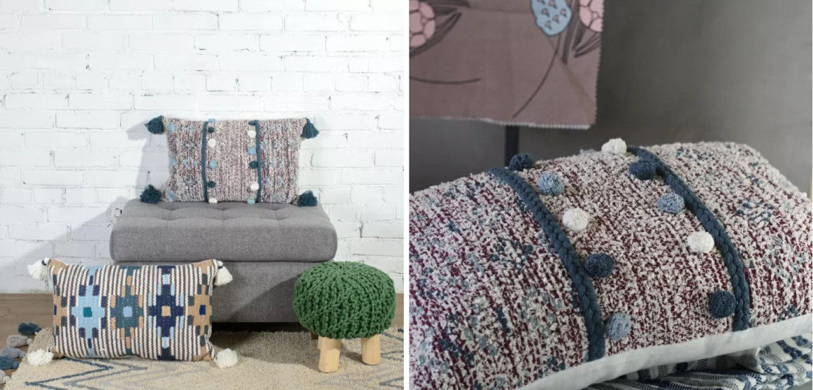 Подушка Lari Blue Ikat с кисточками