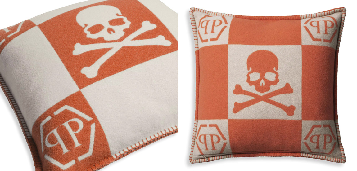 Подушка Philipp Plein Cushion Cashmere Skull 45 x 45 Orange