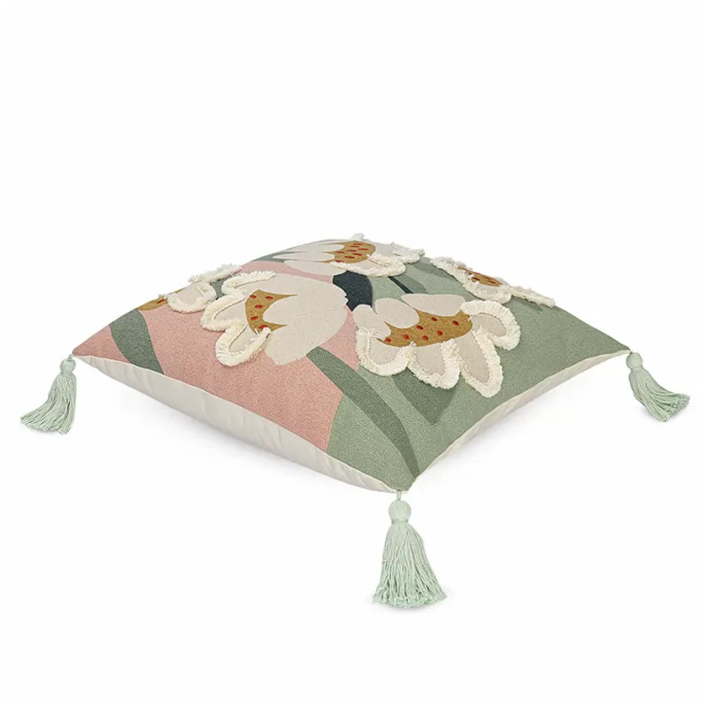 Подушка с цветочным принтом и кисточками Blooming Elegance Daisy