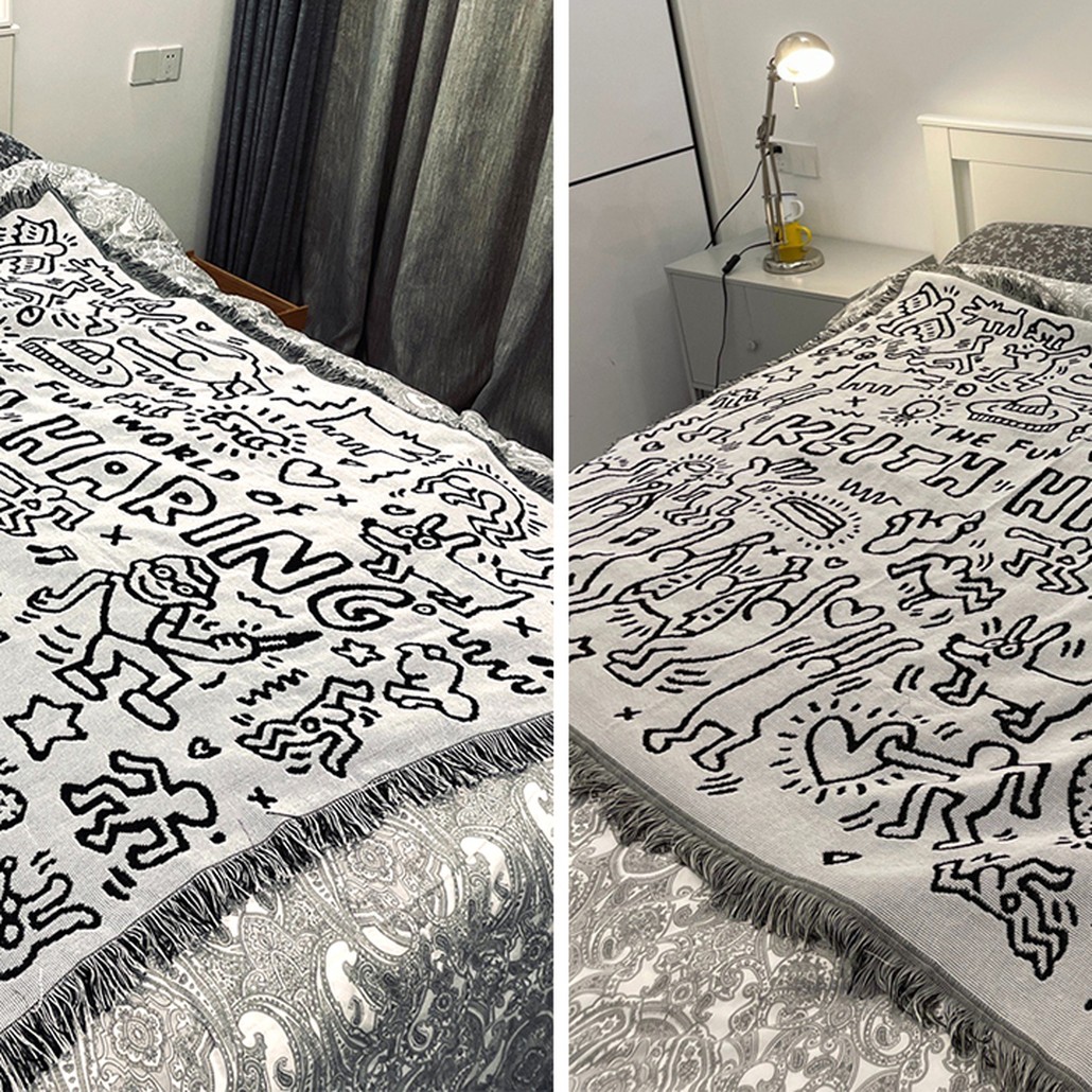 Покрывало граффити черно-белое Кит Харинг Keith Haring Bed Сover