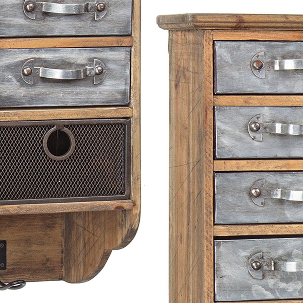 Полка в винтажном стиле с витриной и металлическими выдвижными ящиками Vintage Wood Shelf