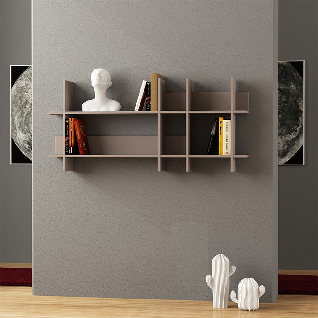 Полка прямая подвесная двухъярусная бежево-серого цвета BEADS BOOKCASE LIGHT MOCHA