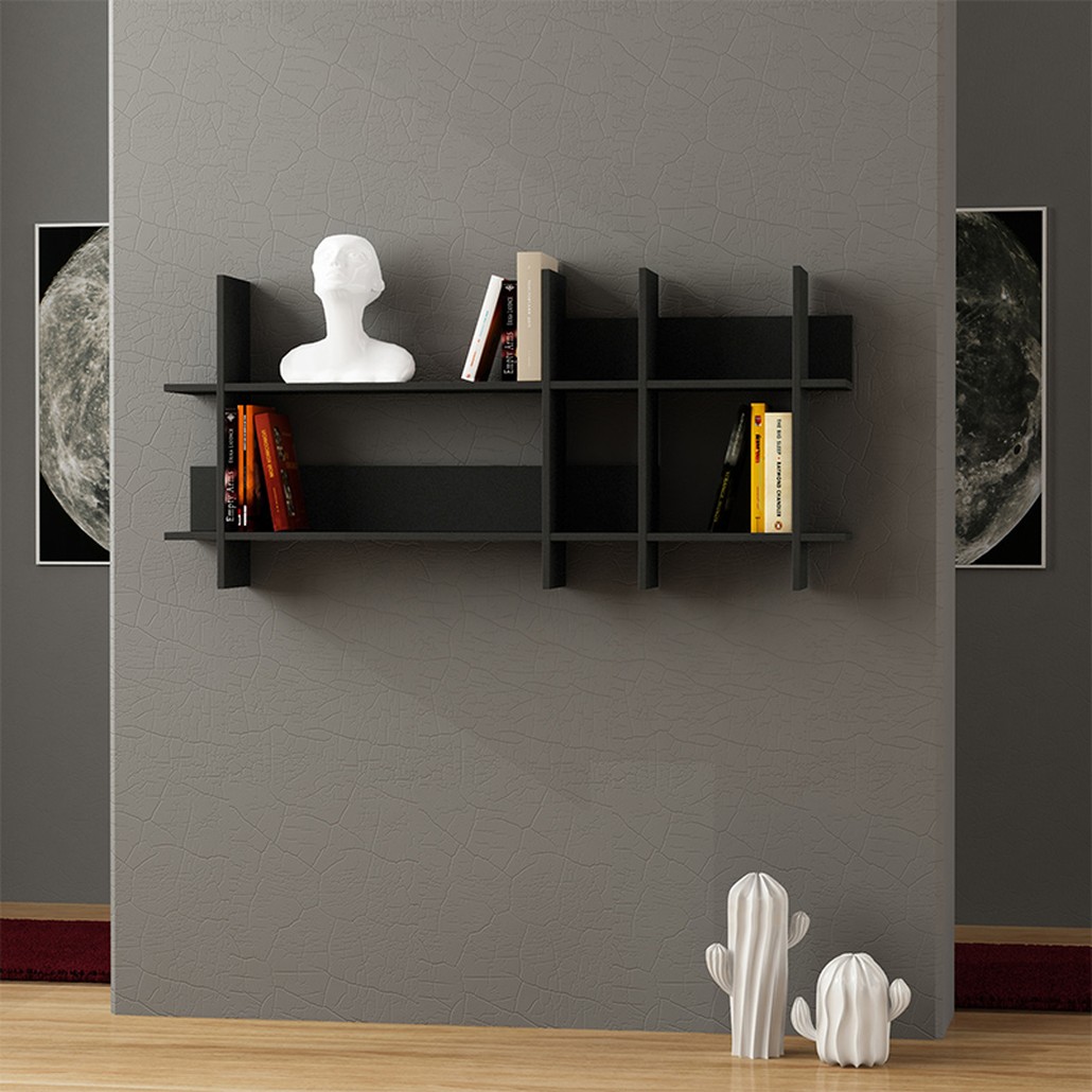 Полка прямая подвесная двухъярусная цвета антрацит BEADS BOOKCASE ANTHRACITE