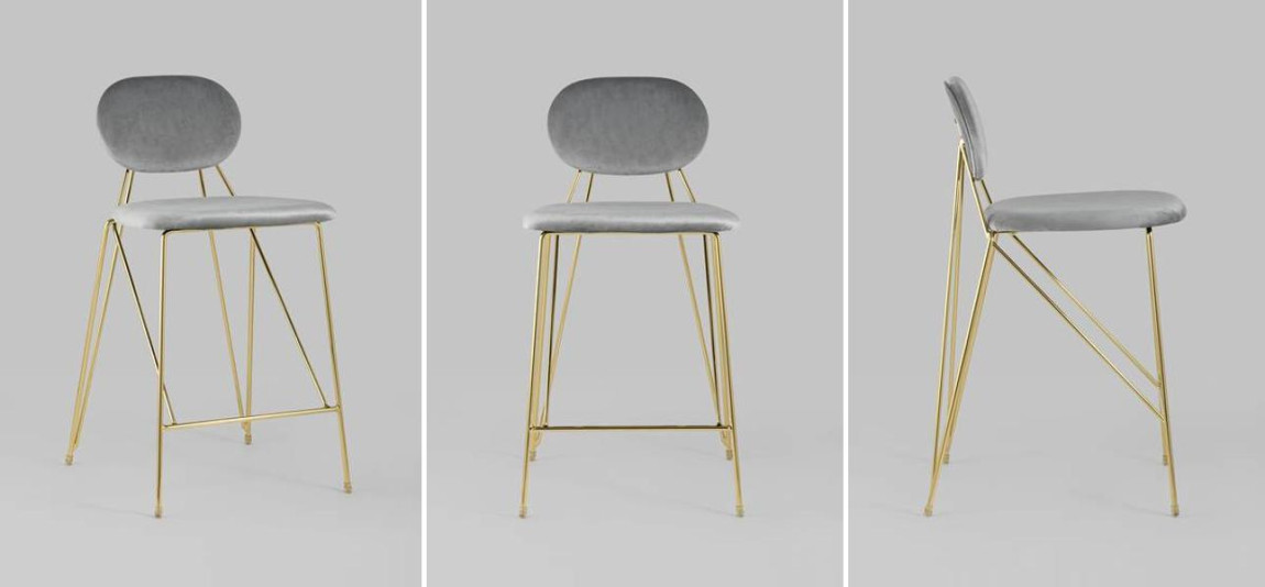 Полубарный Стул Alice Chair Светло-Серый Велюр