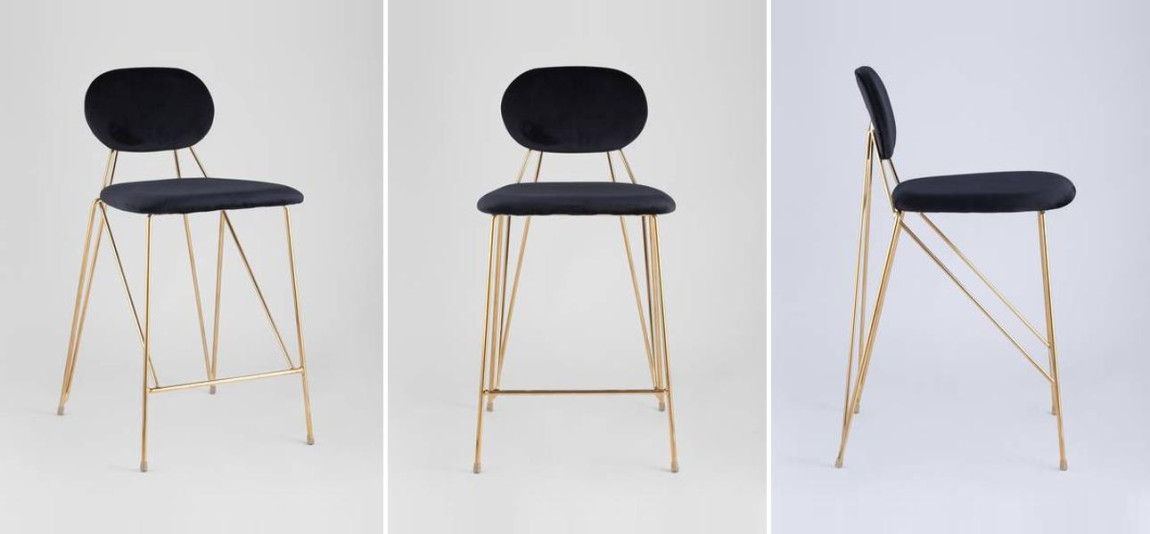 Полубарный Стул Alice Chair Черный Велюр