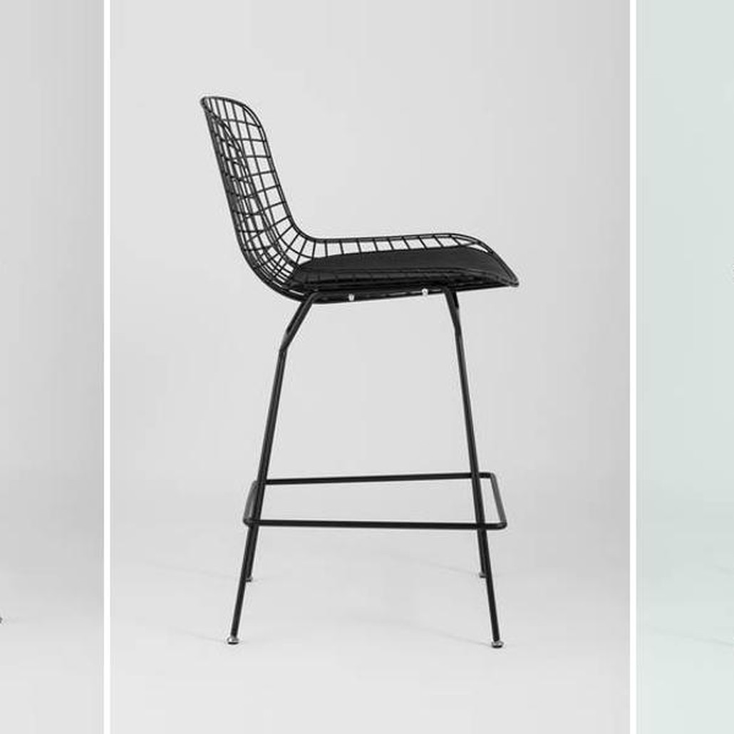 Полубарный стул Bertoia Barstool Черный Матовый Металл