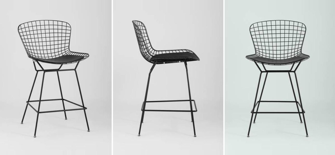 Полубарный стул Bertoia Barstool Черный Матовый Металл