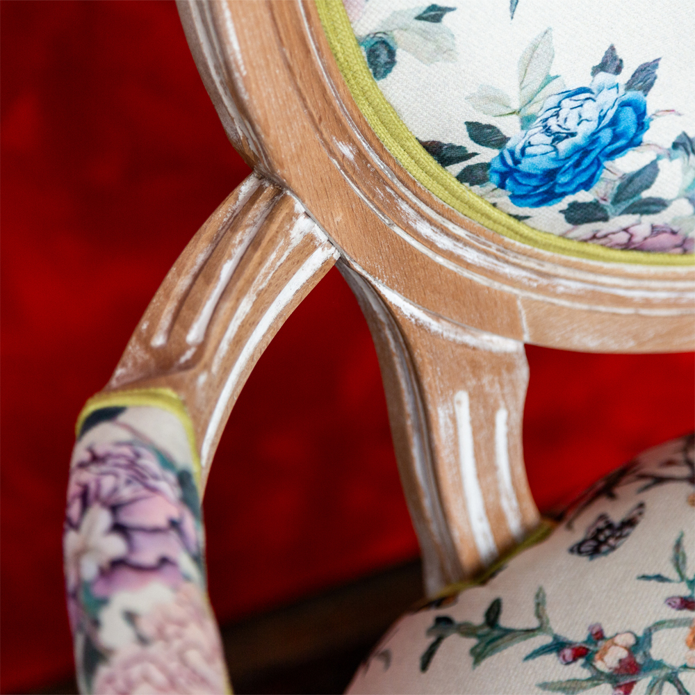 Полукресло из массива бука бежевое с изображением птиц и цветов Beige Green Chinoiserie Garden Chair