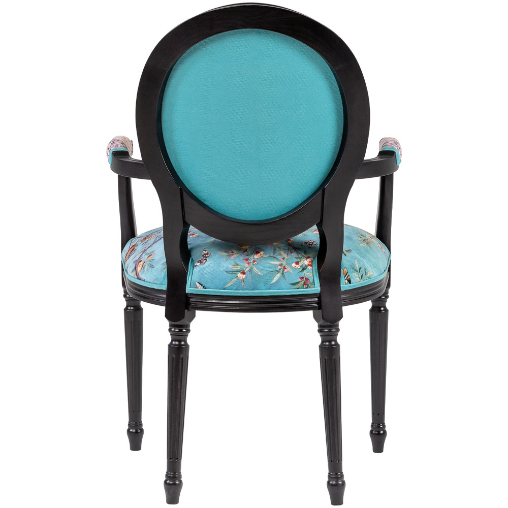 Полукресло из массива бука бирюзовое с изображением птиц и цветов Turquoise Chinoiserie Garden Chair