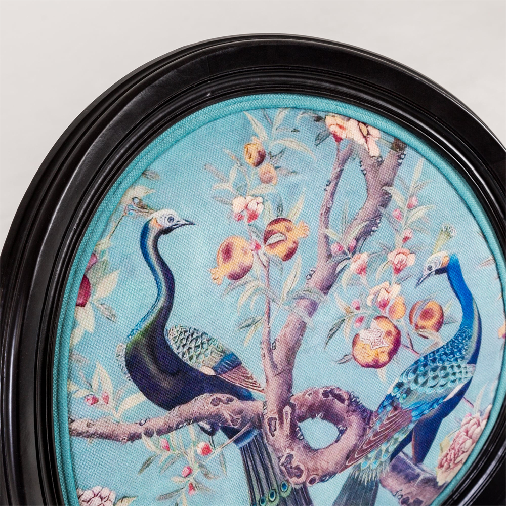Полукресло из массива бука бирюзовое с изображением птиц и цветов Turquoise Chinoiserie Garden Chair
