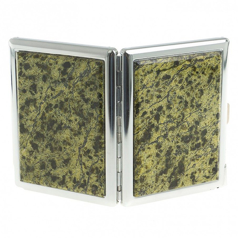 Портсигар на 10 сигарет с газовой зажигалкой из натурального камня Змеевик Светлый Stone Cigarettes Cases