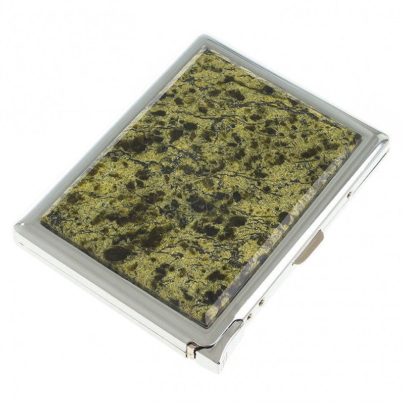 Портсигар на 10 сигарет с газовой зажигалкой из натурального камня Змеевик Светлый Stone Cigarettes Cases