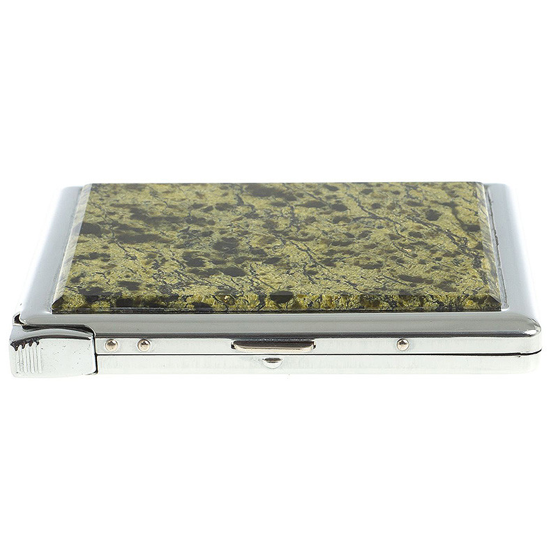 Портсигар на 10 сигарет с газовой зажигалкой из натурального камня Змеевик Светлый Stone Cigarettes Cases