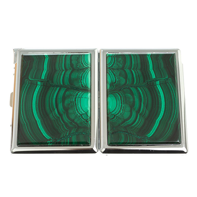 Портсигар на 10 сигарет с газовой зажигалкой из натурального камня Малахит Stone Cigarettes Cases