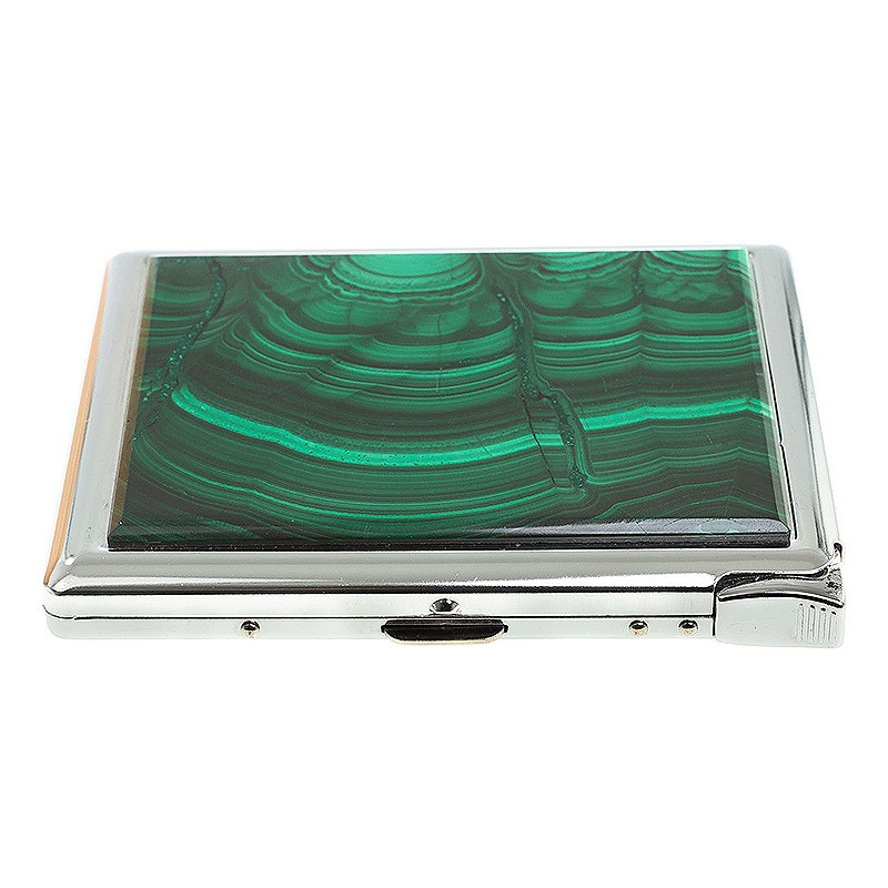 Портсигар на 10 сигарет с газовой зажигалкой из натурального камня Малахит Stone Cigarettes Cases