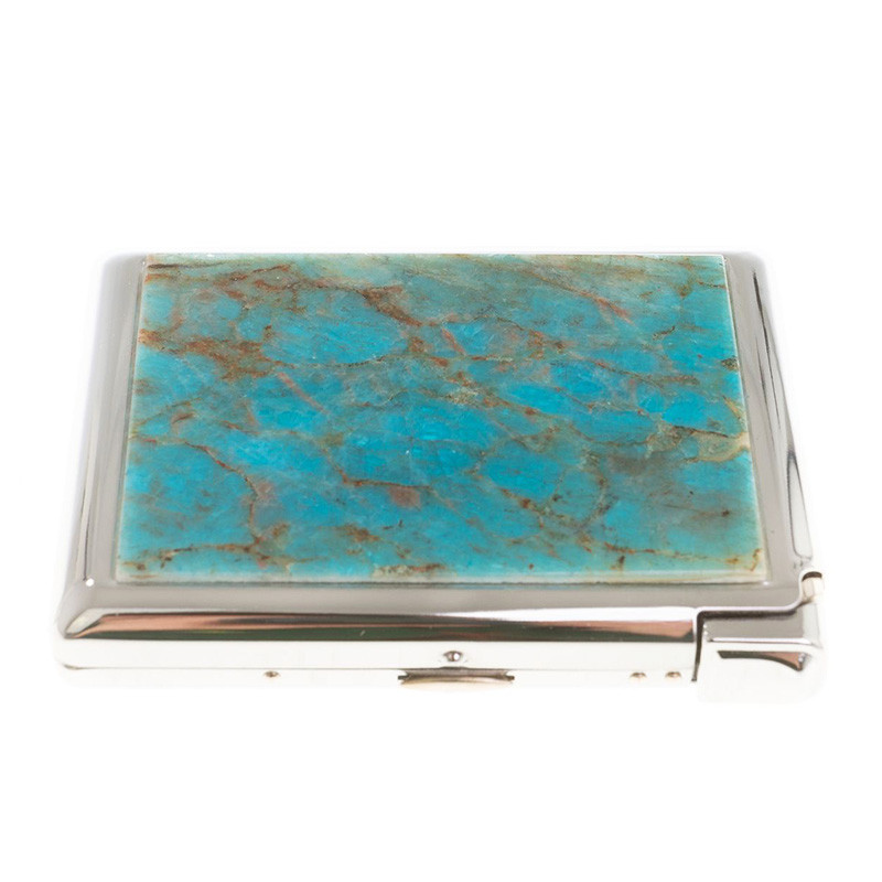 Портсигар на 20 сигарет с газовой зажигалкой из натурального камня Апатит Голубой Stone Cigarettes Cases