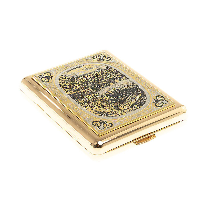 Портсигар на 20 сигарет с гравировкой природы в подарочной коробке Metal Cigarettes Cases