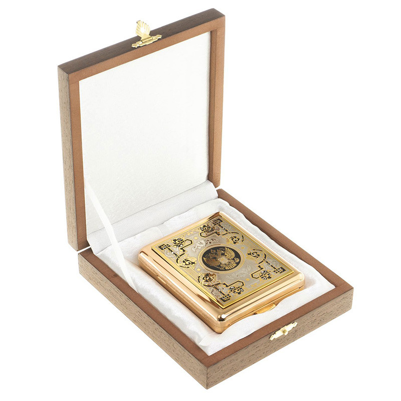 Портсигар на 20 сигарет с гравюрой Герба РФ в подарочной коробке Metal Cigarettes Cases