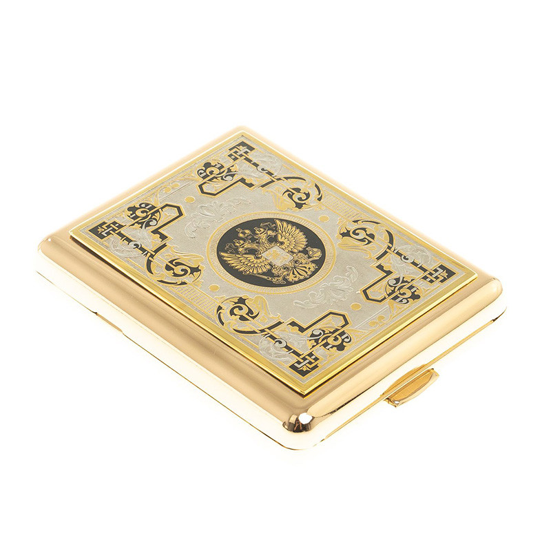 Портсигар на 20 сигарет с гравюрой Герба РФ в подарочной коробке Metal Cigarettes Cases