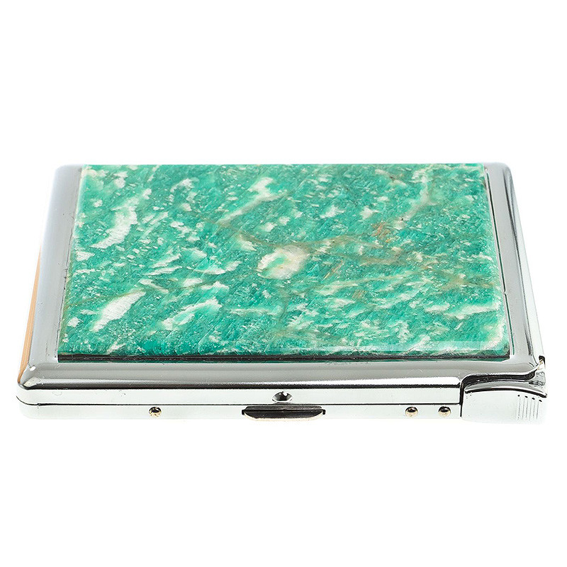 Портсигар с газовой зажигалкой из натурального камня Амазонит Stone Cigarettes Cases
