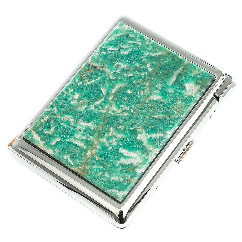Портсигар с газовой зажигалкой из натурального камня Амазонит Stone Cigarettes Cases