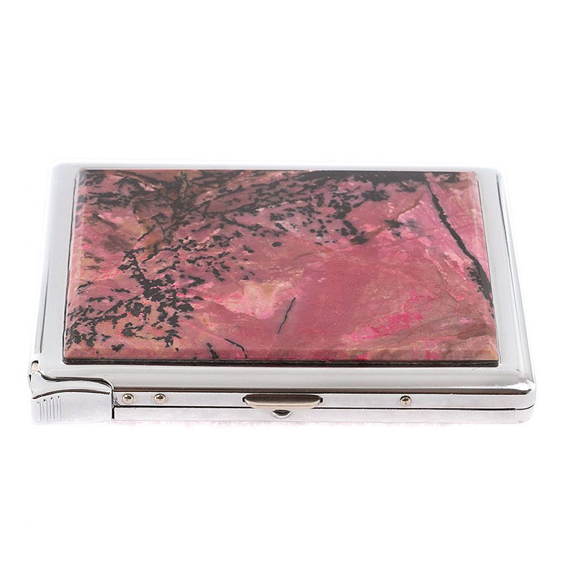 Портсигар с газовой зажигалкой из натурального камня Родонит Stone Cigarettes Cases