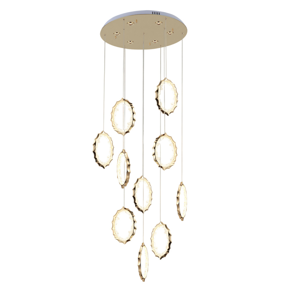 Потолочная люстра каскадная светодиодная с золотистым каркасом Ring of Fire