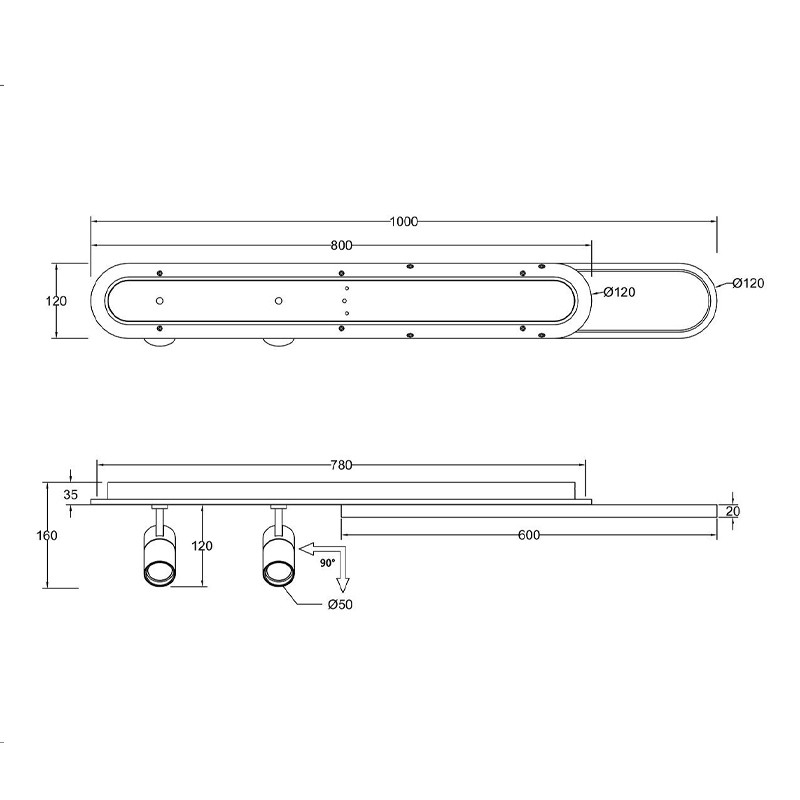 Потолочный светильник 2 спота с LED лентой Neoteric Gold