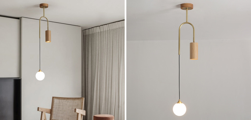 Потолочный светильник Ando Wooden Metal Brass Light 2 плафона