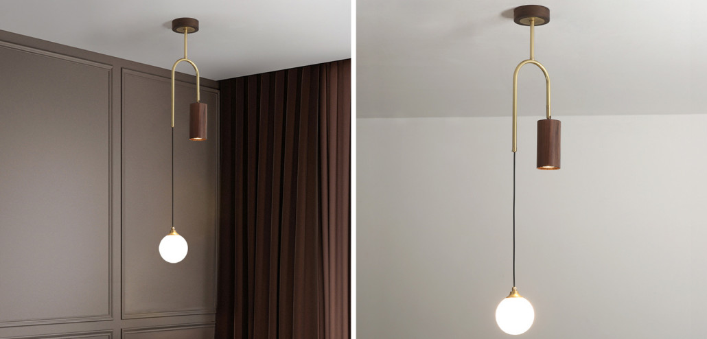 Потолочный светильник Ando Wooden Metal Brass Light 2 плафона