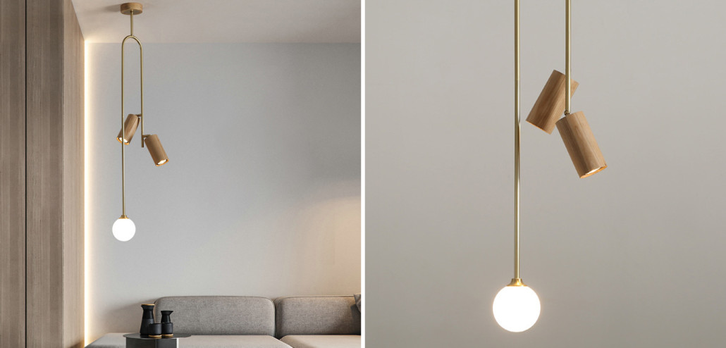 Потолочный светильник Ando Wooden Metal Brass Light 3 плафона