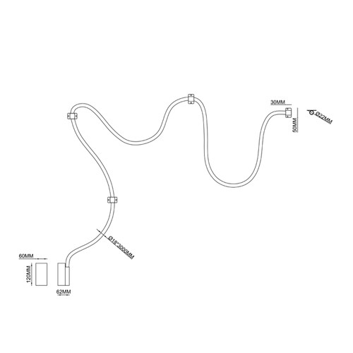 Потолочный светильник в виде волнистой светодиодной линии Luke Lampco Tracer Lamp