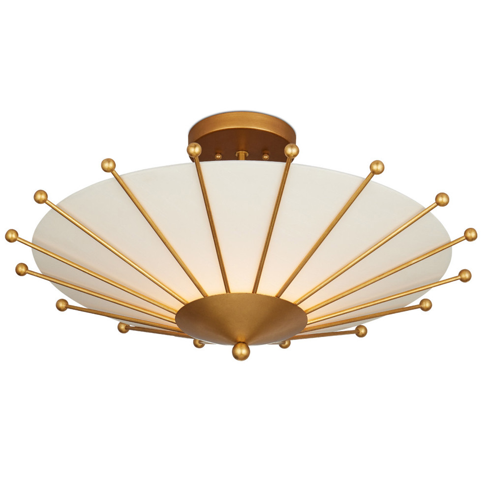 Потолочный светильник в форме конуса с каркасом золотого цвета и тканевым абажуром Inspiration in Light